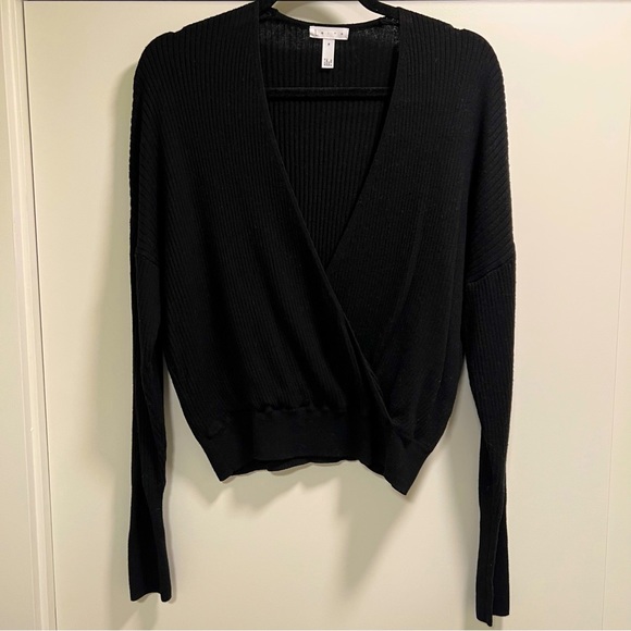 LEITH Ribbed Cross-front Sweater, Black, M - Picture 2 of 5